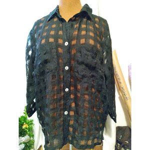 Vtgb 90s ITALIAN black Top collar button front Large